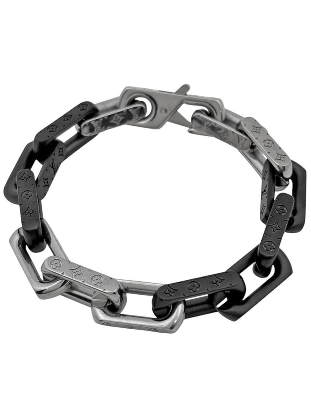 Louis Vuitton Bracelet Monogram Chain Metal Silver Black